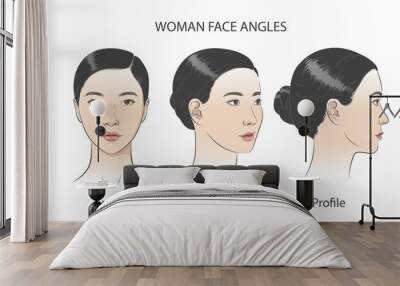 asian korean women portrait three dimension angles. vector illustration Wall mural