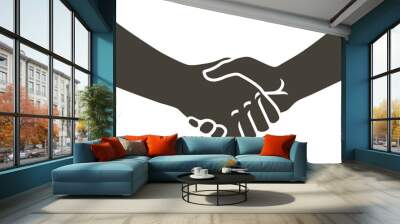 Partners handshake. Two hands shaking each other. Hands holding one another gesture of contract agreement, friendship. Logo icon sign. Vector line sketch illustration Wall mural