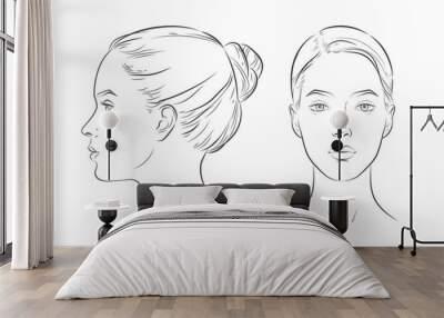 Portrait of young beautiful girl looking side and front angles. Wall mural