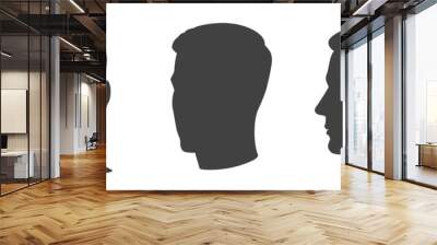 Vector Set of man face silhouette. Different angles Front and profile view. Male portrait of young beautiful boy with trendy hairdo. Vector line sketch illustration. Wall mural