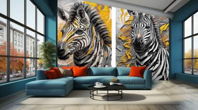 modern painting of golden zebra. The texture of the oriental style of gray and gold canvas with an abstract pattern. artist collection of animal painting for decoration and interior, canvas art. Wall mural