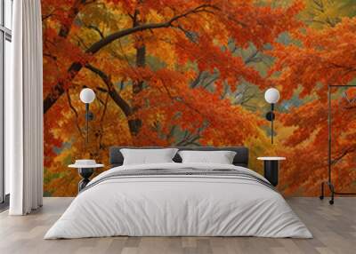 Autumn orange season with tall trees in the jungle Wall mural