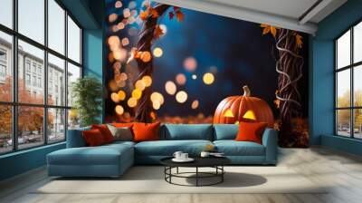 halloween background with pumpkins Wall mural