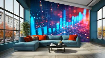 Abstract digital chart background, stock business graph, statistics and diagram about data exchange in finance, trend and trade in economy Wall mural