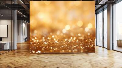 Abstract golden background with bokeh effect and shining defocused glitters. Festive gold texture for Christmas, New Year, birthday, celebration, greeting, victory, success, magic party. Wall mural