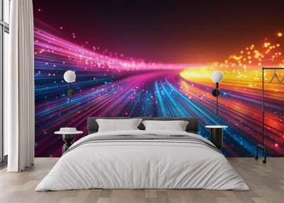 Abstract tech background of high speed optic fiber data transfer, ultra fast broadband, digital network connection, electronic motion, cyber turn Wall mural