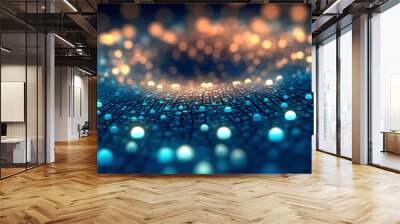 Abstract tech background with digital particles, quantum computing network system, artificial intelligence and global data connections Wall mural