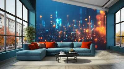 Abstract tech business background, smart city network, digital graph, data computing connections Wall mural