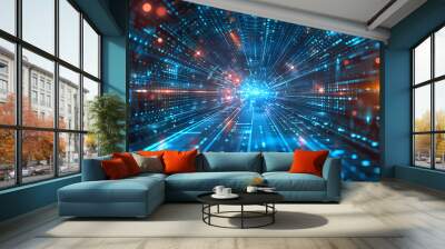 Abstract technology background of high speed global data transfer, ultra fast broadband and connection, digital cyber tech motion Wall mural