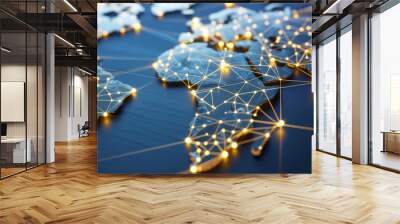 Abstract world map, concept of global network and connectivity, international data transfer and cyber technology, worldwide business, information exchange and telecommunication Wall mural