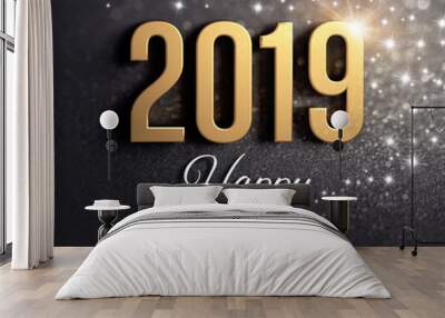 Black and gold New Year 2019 Greeting card Wall mural