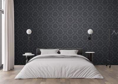 Black damask pattern background Wall mural