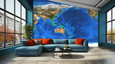 Detailed flat view of the Planet Earth and its landforms. Alternative view of world map. Planisphere in winter season - Elements of this image furnished by NASA Wall mural