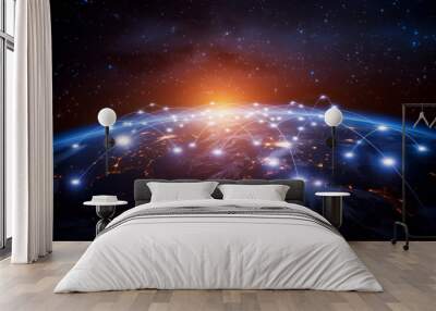 Global network on earth from space, world finance connectivity, business trading, telecommunications Wall mural