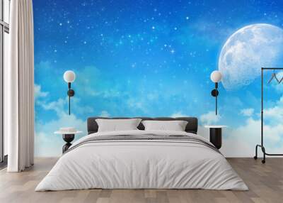 Moon light in a cloudy blue sky Wall mural