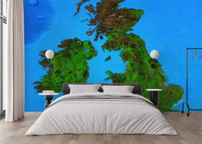 Physical map of England, Britain and Ireland. Detailed flat view of the Planet Earth and its landforms. 3D illustration - Elements of this image furnished by NASA Wall mural