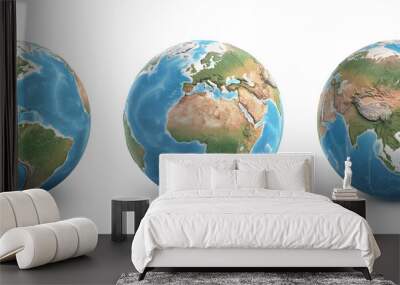 Planet Earth globes, isolated on white. Geography of the world from space, focused on America, Europe, Africa and Asia - 3D illustration, elements of this image furnished by NASA. Wall mural