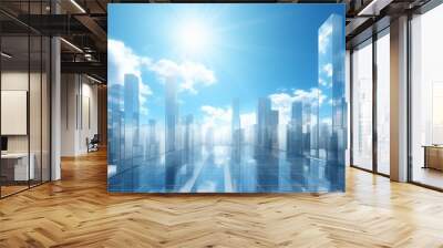 Skyscrapers abstract background, geometric pattern of towers, perspective graphic painting of buildings - Architectural illustration for financial, corporate and business brochure template Wall mural