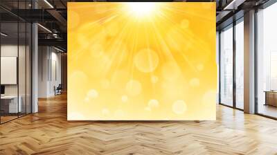 Sun rays shining on orange and yellow abstract background. Ambiance illustration of solar energy and heat waves in summer. Wall mural