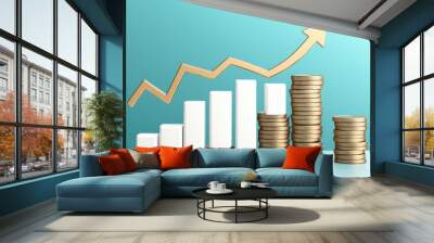 digital infographic featuring gold coins and upward trend graph, symbolizing financial growth and investment success Wall mural