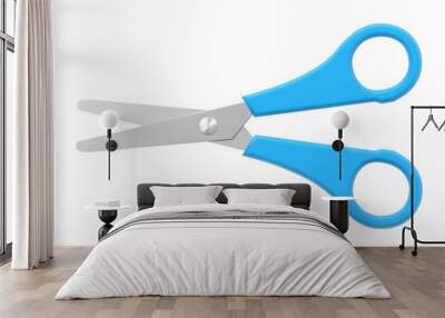 Blue scissors isolated on white background. Open. 3d illustration. Wall mural