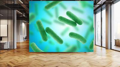 Green bacteria on blue background. Close up. 3d illustration. Wall mural