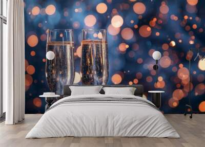 Champagne Glasses with Golden Bokeh Wall mural