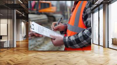 Construction Worker Checking Checklist Wall mural