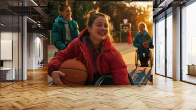 Friends Playing Wheelchair Basketball Wall mural