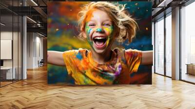 Little kid covered in paint Wall mural