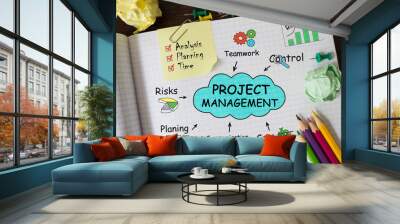 Notebook with Toolls and Notes about Project Management,concept Wall mural