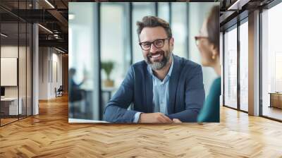 Portrait of successful business people discuss business issues in the office during meeting Wall mural