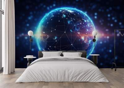 Sphere with connected lines. Global technology background. Created with Generative AI technology. Wall mural