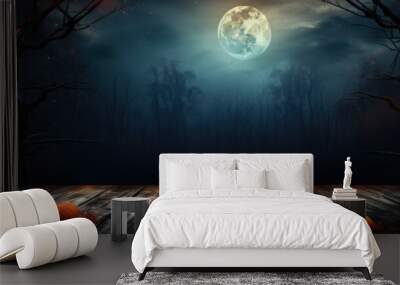 Spooky halloween background with empty wooden planks, dark horror background. Wall mural