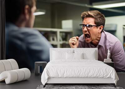 Supervisor and a subordinate yell at each other in a company office. Wall mural