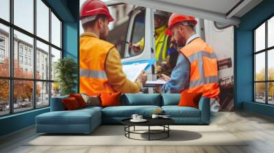 The construction workers' meeting Wall mural