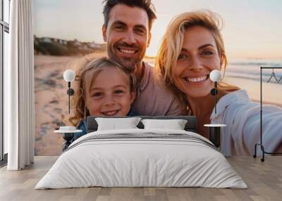 The happy family on beach Wall mural