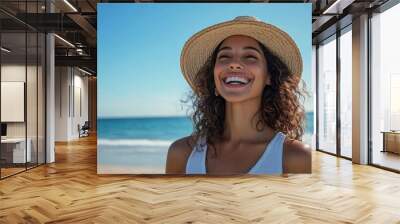 The Happy Woman at Beach Wall mural