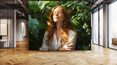 The redhead in green foliage Wall mural