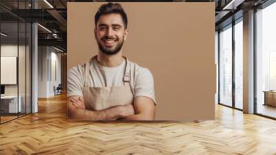 The smiling man in apron Wall mural