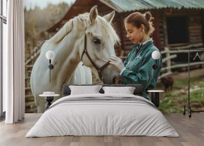 The veterinarian and horse bond Wall mural