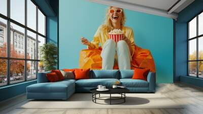 The woman with popcorn Wall mural