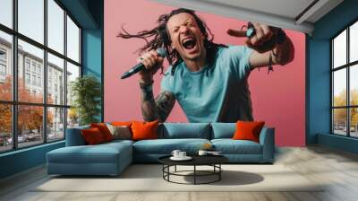 Vocalist Giving a Dynamic Performance Wall mural