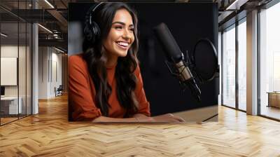 Young woman records a podcast in her home office Wall mural