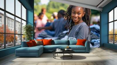 young woman wearing a t-shirt with the word 