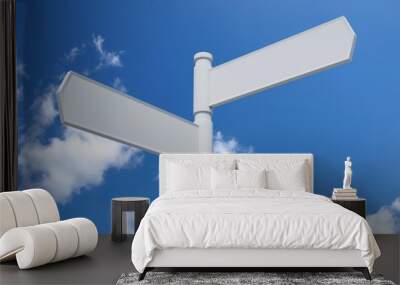 White blank signpost isolated on blue sky. White blank signpost isolated on blue sky 3d illustration.. Wall mural