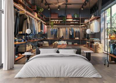 Boutique shop interior with stylish clothing and decor Wall mural