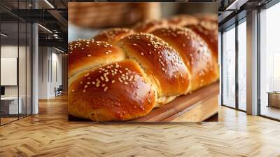 Freshly baked challah bread with sesame seeds Wall mural