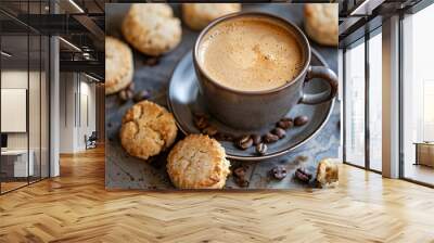 Freshly brewed coffee with a side of biscuits Wall mural