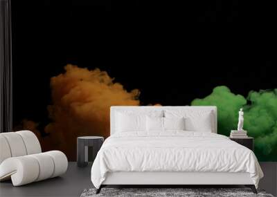 orange and green bomb smoke on black background Wall mural